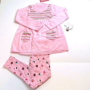 NWT Gymboree Girl Cupcake Legging, Polka Dot A-Line Sweater & Pony Holder Size 7